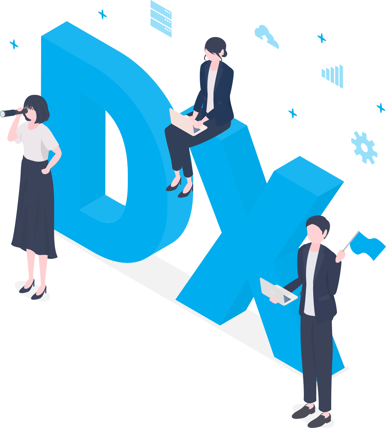 小山総合研究所のDX支援イメージ図 - クラウドサービスとデジタル化のビジュアル表現